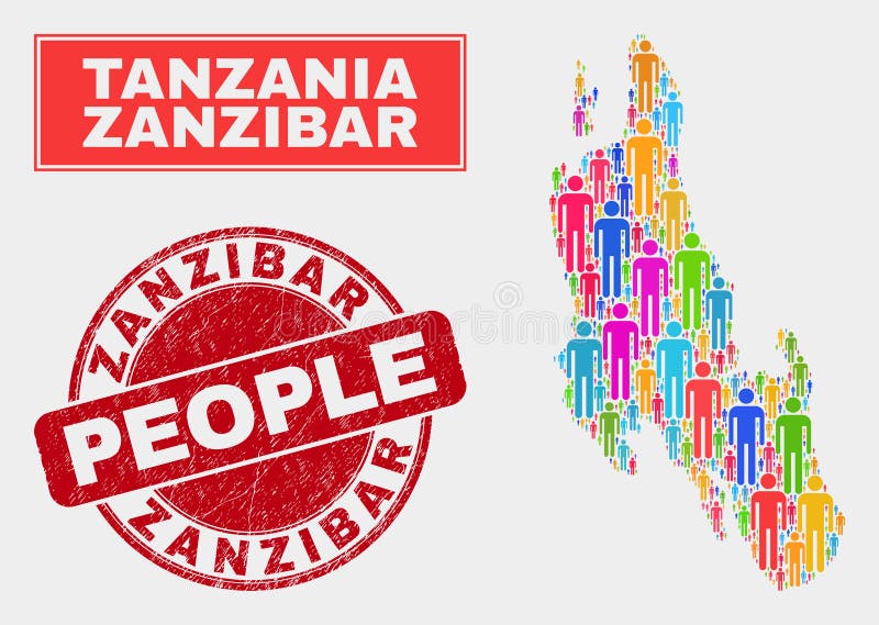 Zanzibar Island Map Population People and Grunge Seal Stock Vector