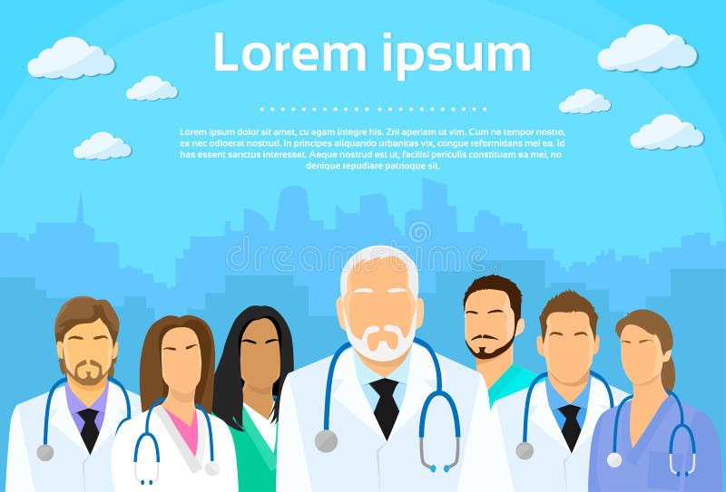 Zaopatrzenie Medyczne lekarki grupy mieszkania profilu ikona royalty ilustracja