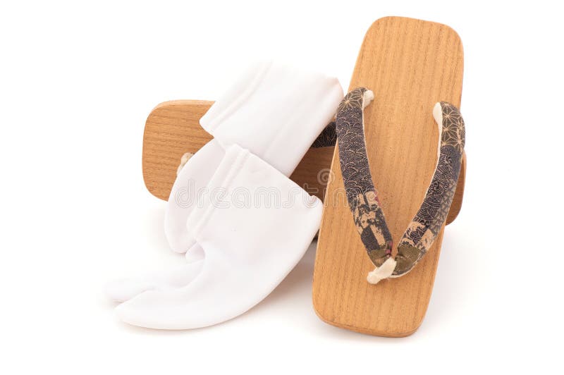 Zapatos Tradicionales Japoneses Antiguos Y Calcetines Blancos
