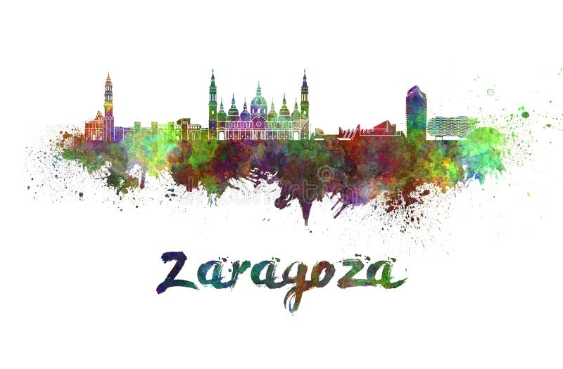 Zaragoza skyline in watercolor