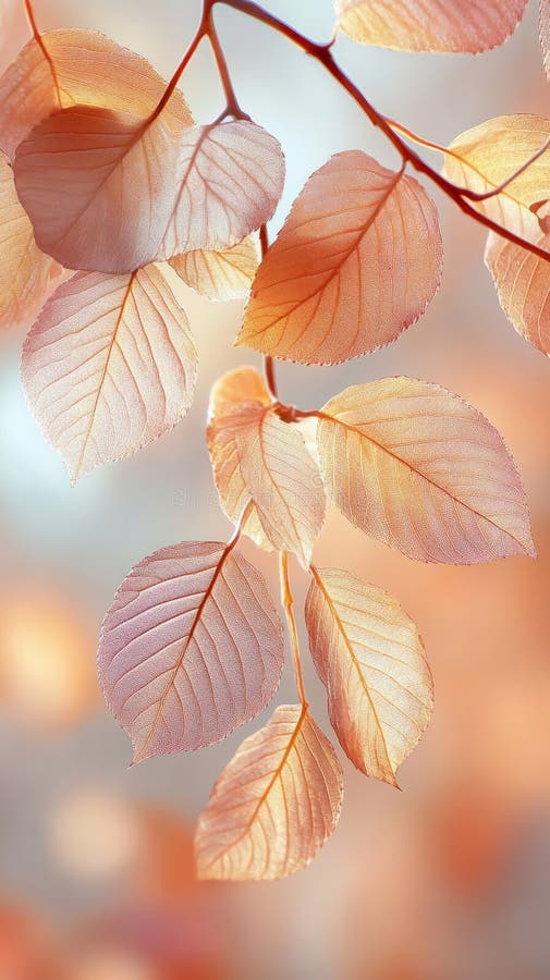 Zarte Herbstblätter glühen mit warmem Licht. lizenzfreie abbildung