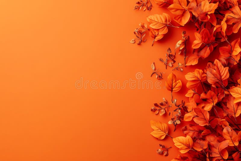 Zarte Herbstblätter tanzen über einen orangefarbenen Hintergrund und symbolisieren die natürliche Kreativität und das Gefühl von W stock abbildung