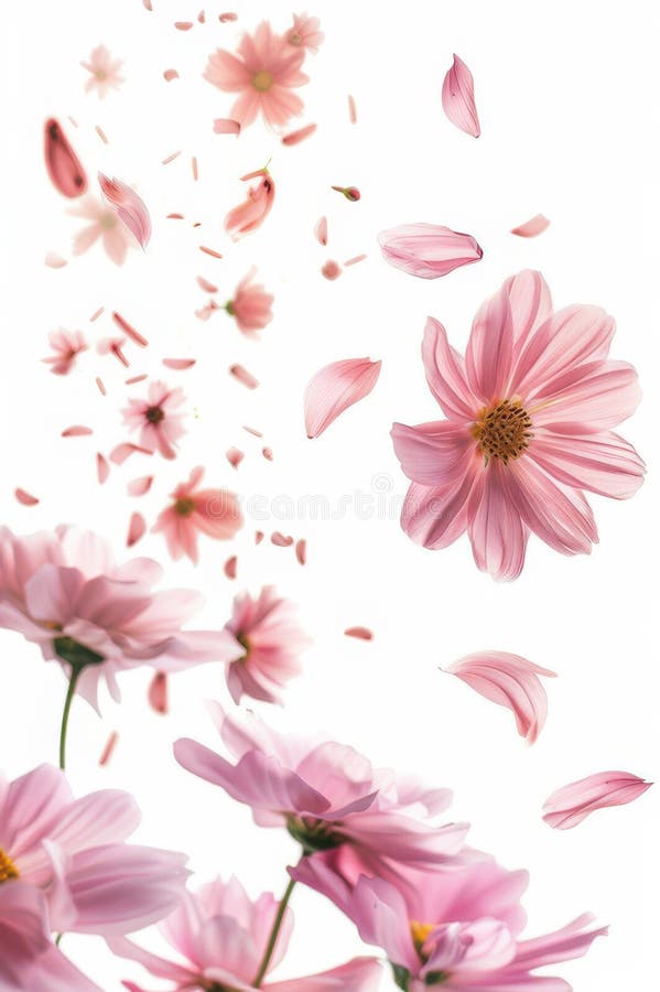 Zarte rosa Blumen mit Blütenblättern sorgen für eine ruhige Atmosphäre auf weißem Hintergrund lizenzfreie abbildung