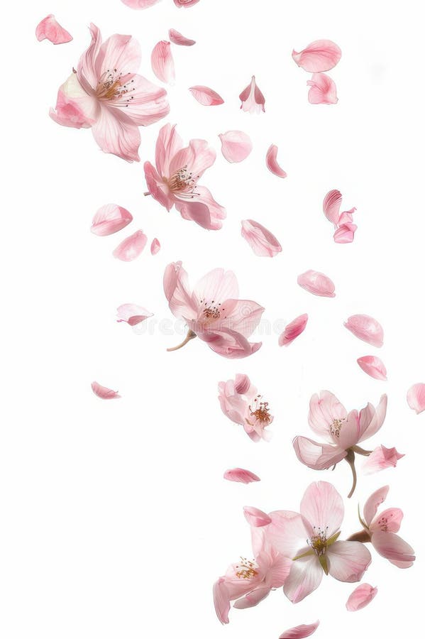 Zarte rosa Blumen mit Blütenblättern sorgen für eine ruhige Atmosphäre auf weißem Hintergrund lizenzfreie abbildung