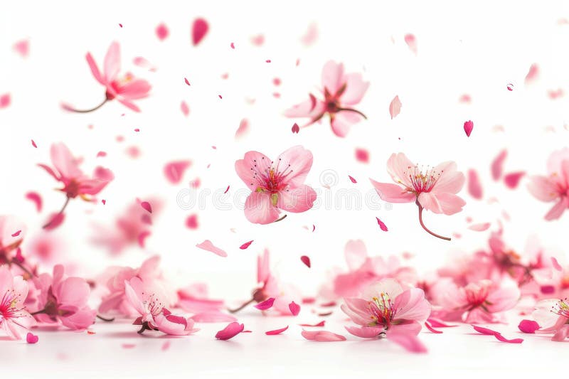 Zarte rosa Blumen mit Blütenblättern sorgen für eine ruhige Atmosphäre auf weißem Hintergrund lizenzfreie abbildung