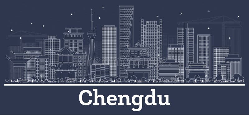 Zarys Chengdu China City Skyline z białymi budynkami ilustracji