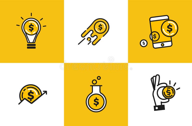 Zarysowywa sieci ikonę ustawiającą - pieniądze, finanse, zapłaty Logo przedmiot z dolar monetą ilustracja wektor Zarysowywa sieci ikonę ustawiającą - pieniądze, finanse, zapłaty Logo przedmiot z dolar monetą ilustracja wektor