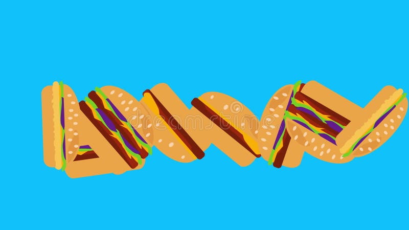 Zatrzymaj animację ruchu hamburgerów płaski projekt graficzny niebieski ekran chroma key