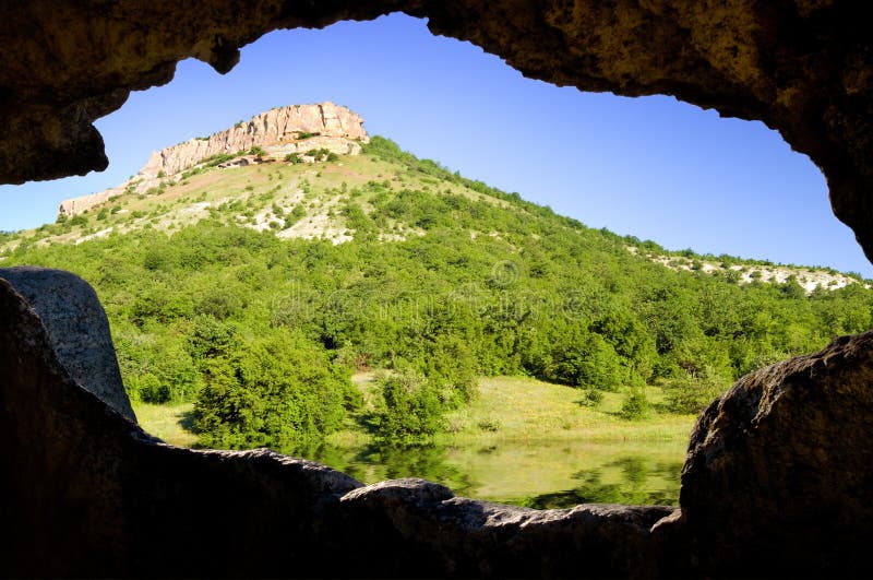 Cave City. view through the window of the cave dwellings. Cave City. view through the window of the cave dwellings