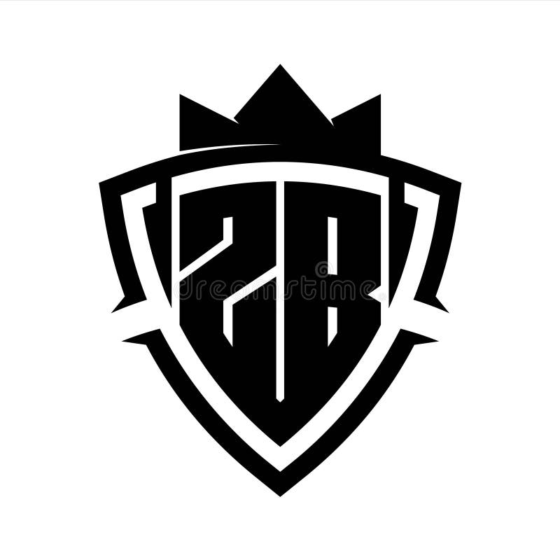ZB Letter bold monogram triangle curve shield shape with crown black and white background color design royalty free illustration