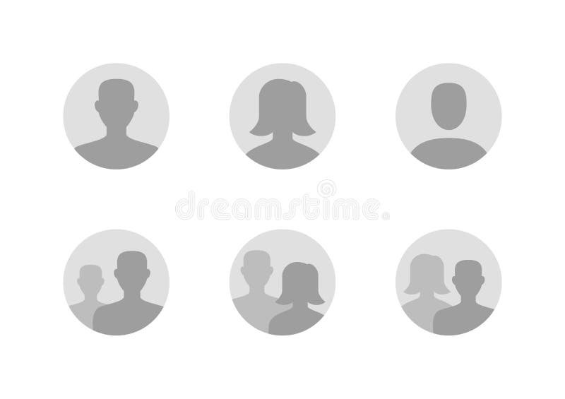 Zbiór ikony awatara Domyślne ilustracje wektora portretu anonimowego użytkownika Znaki profilu mężczyzny, kobiety bez twarzy