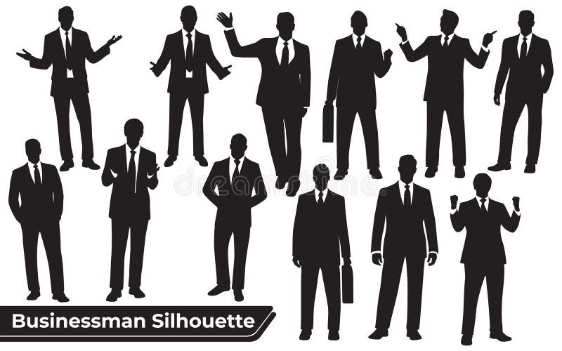 Collection of Businessman Silhouettes in different poses You will receive in the format 1. Adobe Illustrator File (Ai) 2. Encapsulated PostScript (Eps) 3. Scalable Vector Graphics (SVG) 4. Portable Document Format (PDF) 5. Joint Photographic Group (Jpg). Collection of Businessman Silhouettes in different poses You will receive in the format 1. Adobe Illustrator File (Ai) 2. Encapsulated PostScript (Eps) 3. Scalable Vector Graphics (SVG) 4. Portable Document Format (PDF) 5. Joint Photographic Group (Jpg)