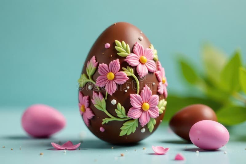 Zbliżenie jednego dekorowanego czekolady Easter Jajko wibrujące royalty ilustracja