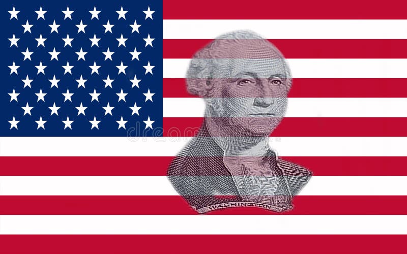 Zbliżenie Stany Zjednoczone Ameryka flaga z portretem George Washington ilustracja wektor Zbliżenie Stany Zjednoczone Ameryka flaga z portretem George Washington ilustracja wektor