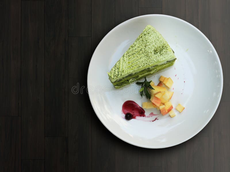 Zbliżenie zielonej herbaty matcha tort zdjęcie stock Zbliżenie zielonej herbaty matcha tort zdjęcie stock