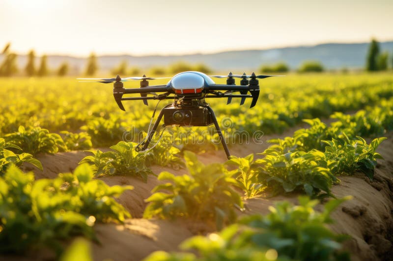 Zdalny nadzór nad dronem : wzrost rolnictwa w przyrodzie ilustracja wektor