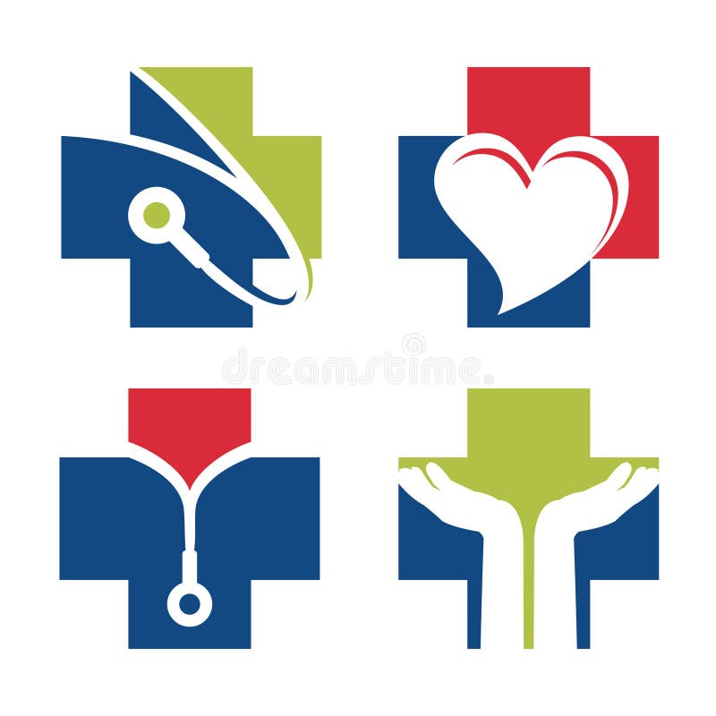 Zdrowie krzyża Medycznej lekarki logo Ustalony symbol Odizolowywający ilustracja wektor