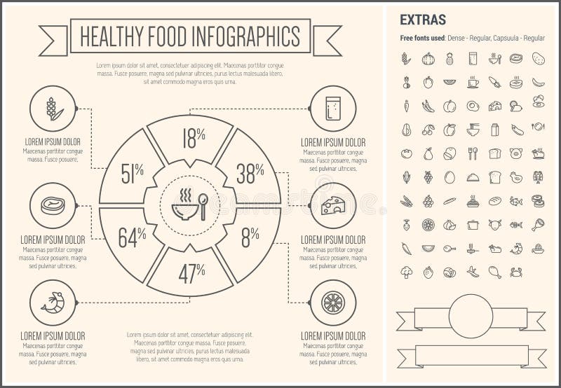 Zdrowy jedzenie linii projekta Infographic szablon ilustracji Zdrowy jedzenie linii projekta Infographic szablon ilustracji