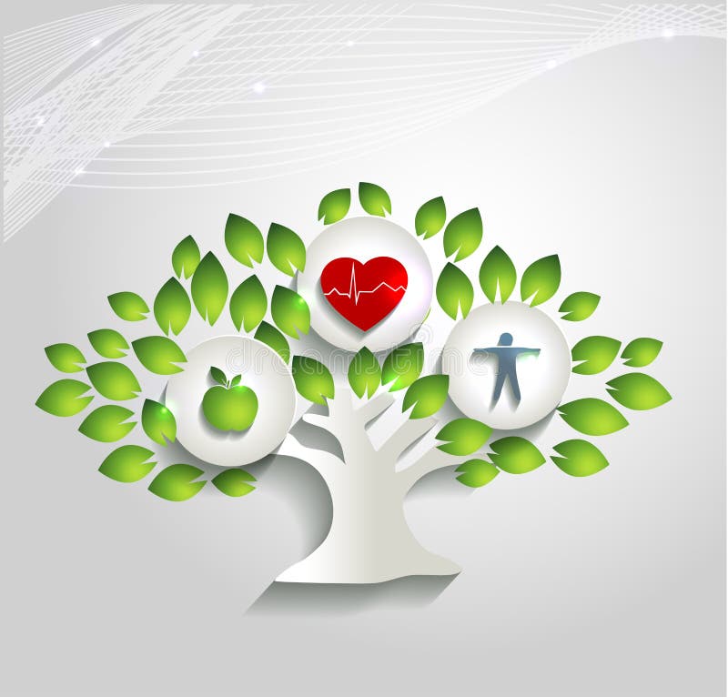 Zdrowy ludzki pojęcie, drzewo i opieka zdrowotna symbol