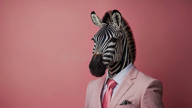 Zebra antropomórfica em um terno elegante cor-de-rosa sobre fundo rosa ilustração do vetor