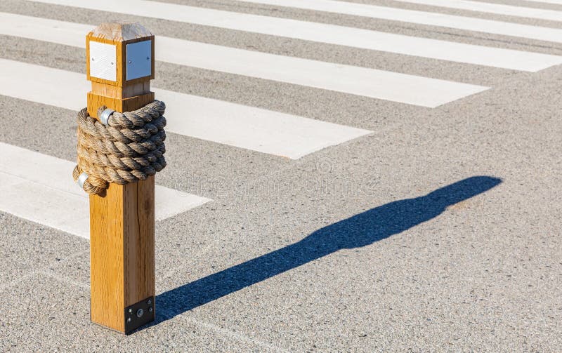 Zebra Crossing, Low Angle View, Wooden Bollard with Traffic Zebra Stock ...