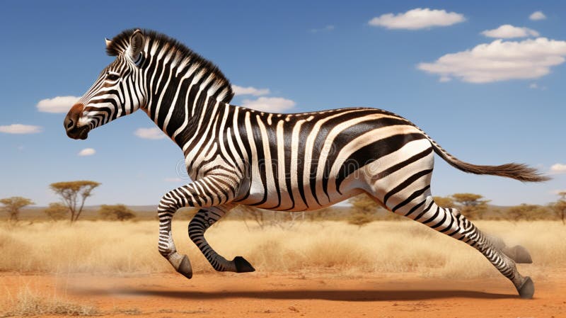 Zebra equus burchells som kör och hoppar. ai generative stock illustrationer