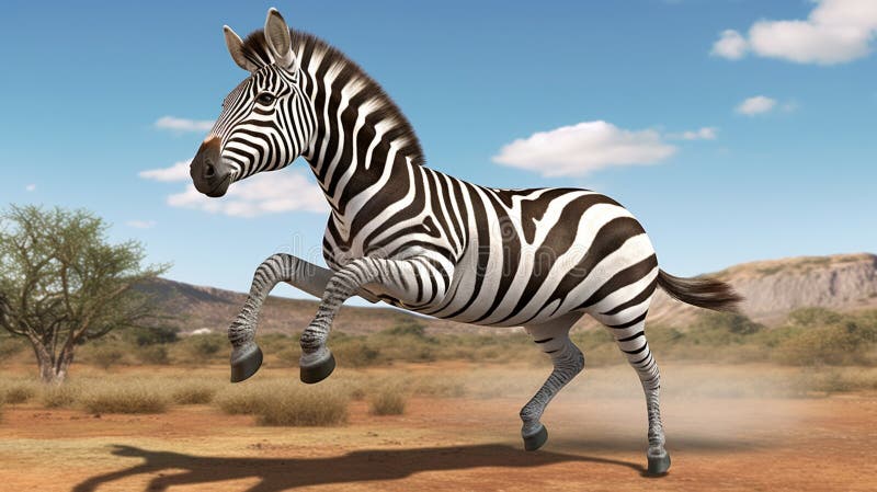 Zebra equus burchells som kör och hoppar. ai generative stock illustrationer