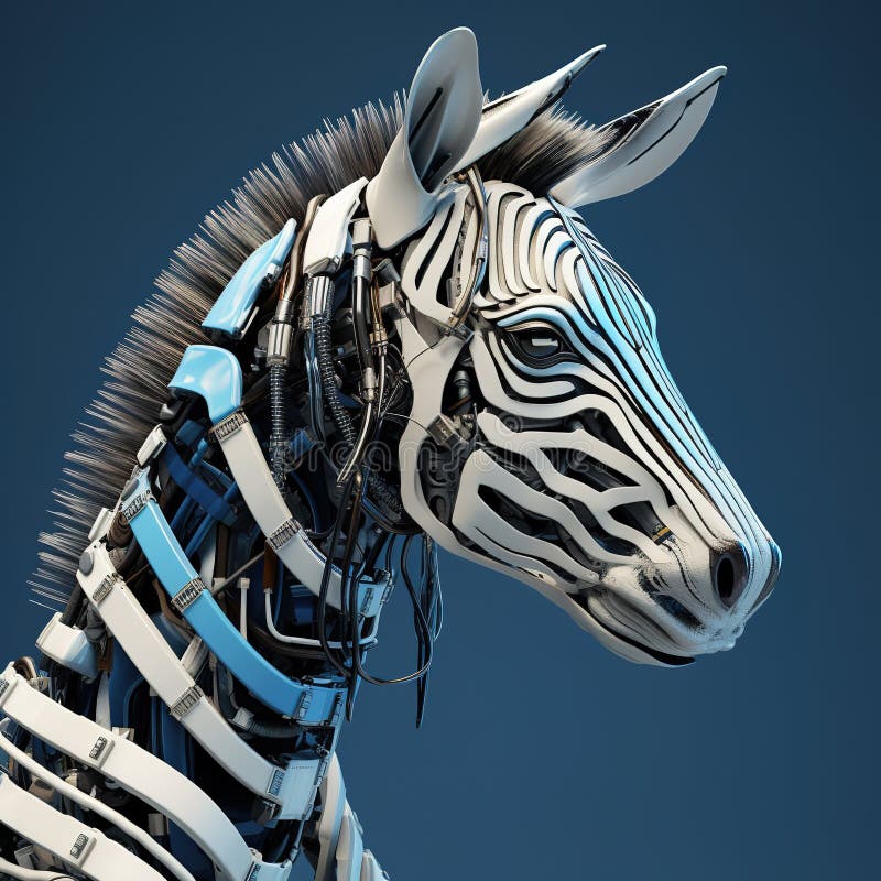 A zebra head that is a futuristic machine of the future world. Wildlife Animals. Illustration, Generative AI stock illustration