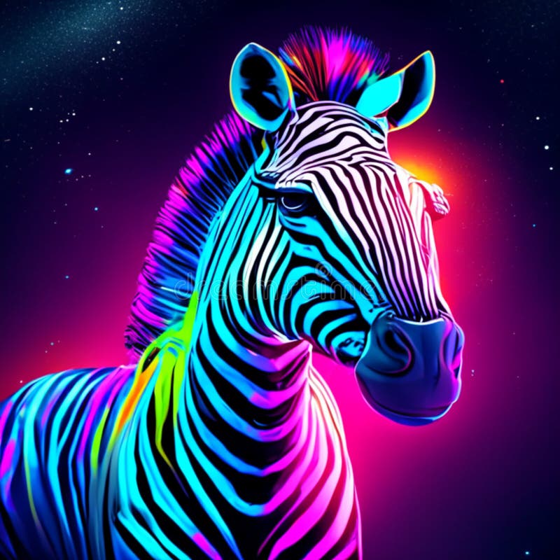 Zebra Head in Neon Light. Vector Illustration of Zebra Head Stock