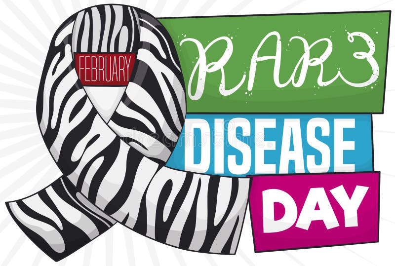 Zebra Ribbon, Calendar and Labels To Celebrate Rare Disease Day, Vector