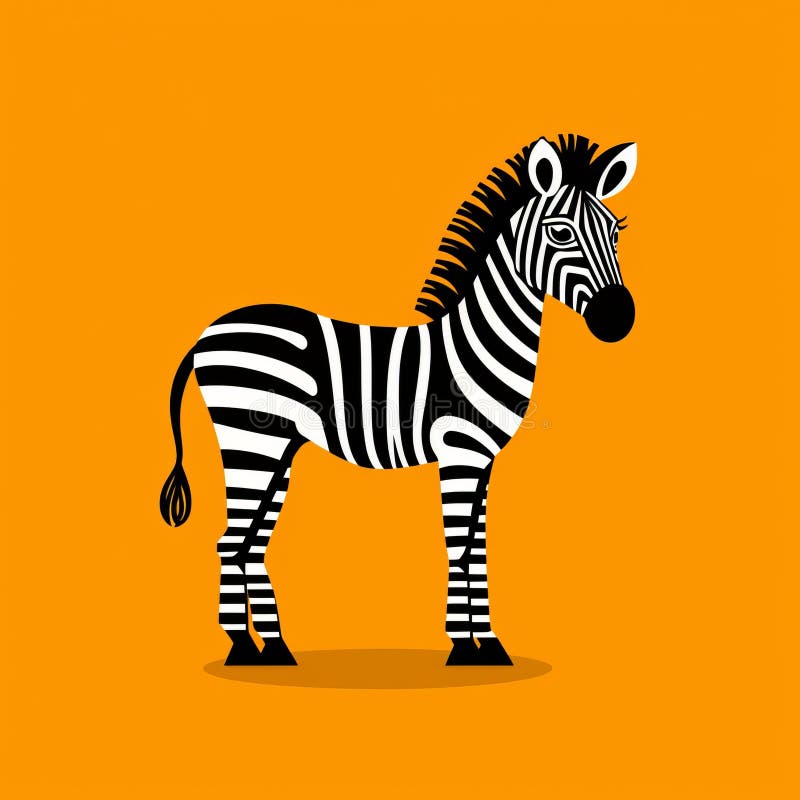 Simplistic Black and White Zebra Illustration on Vibrant Orange ...