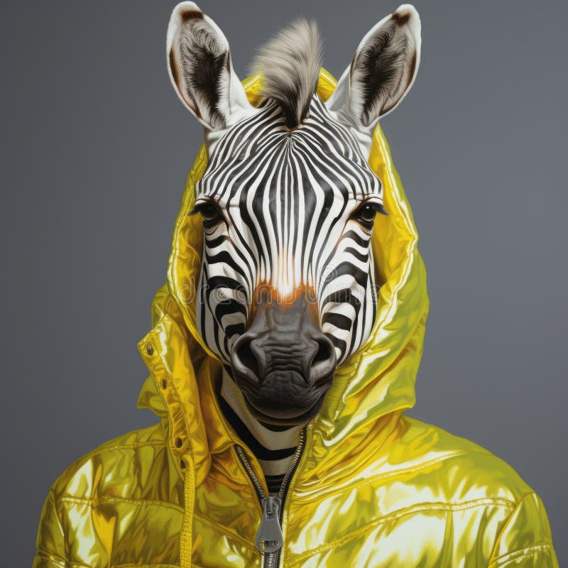 Zebra w żółtej kurtce joggingu : metaliczny portret etyzmu ilustracja wektor