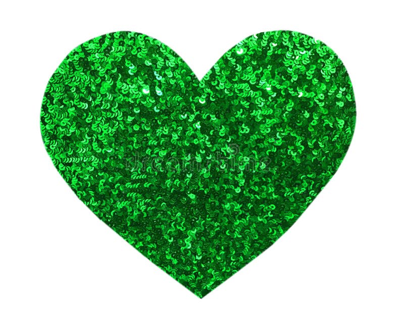 Zecchino rotondo di verde di scintillio nella forma del cuore immagini stock Zecchino rotondo di verde di scintillio nella forma del cuore immagini stock