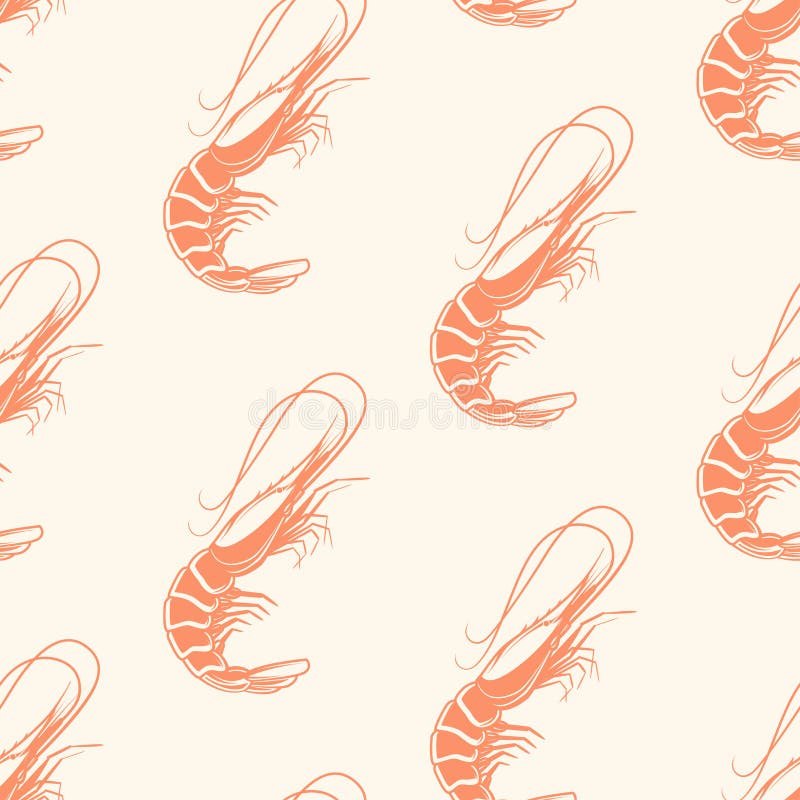 Zeevruchten naadloos patroon met Atlantische garnalen, vectorillustratie stock illustratie Zeevruchten naadloos patroon met Atlantische garnalen, vectorillustratie stock illustratie
