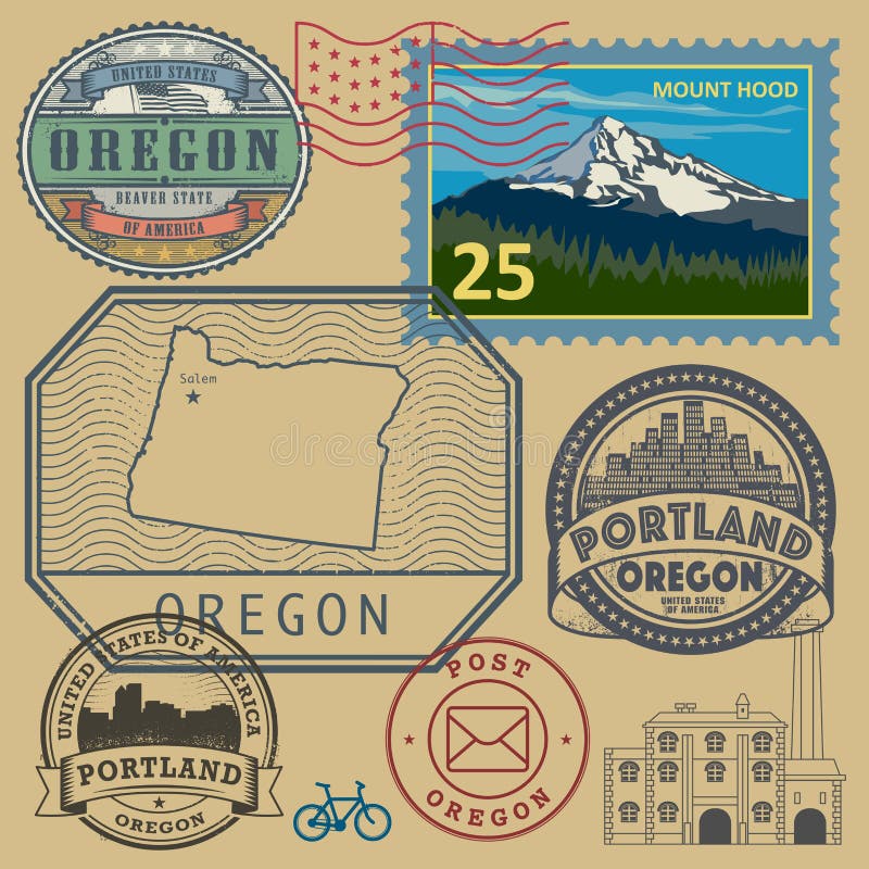 Zegel met de naam en de kaart van Oregon wordt geplaatst dat vector illustratie Zegel met de naam en de kaart van Oregon wordt geplaatst dat vector illustratie