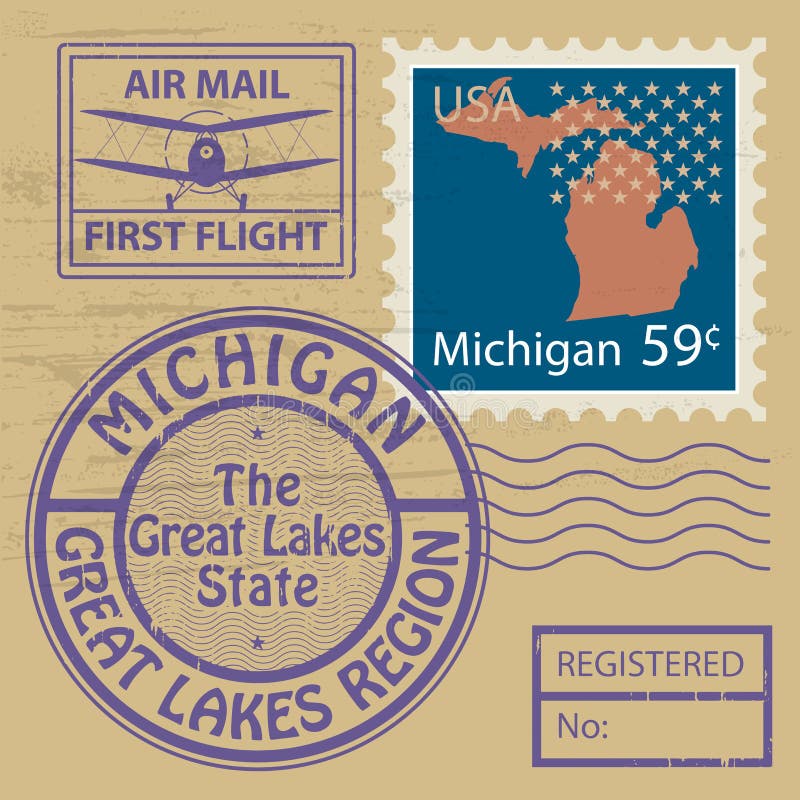 Zegel met naam van Michigan wordt geplaatst dat royalty-vrije illustratie Zegel met naam van Michigan wordt geplaatst dat royalty-vrije illustratie