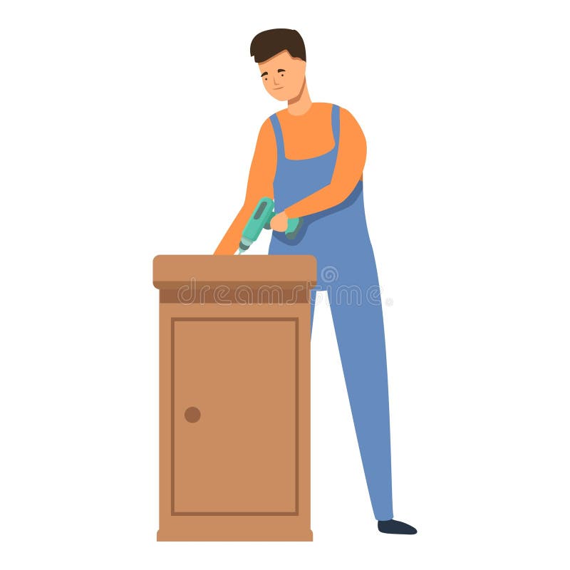 Carpenter fixing furniture icon cartoon vector. Using screwdriver. Customer fitting. Carpenter fixing furniture icon cartoon vector. Using screwdriver. Customer fitting