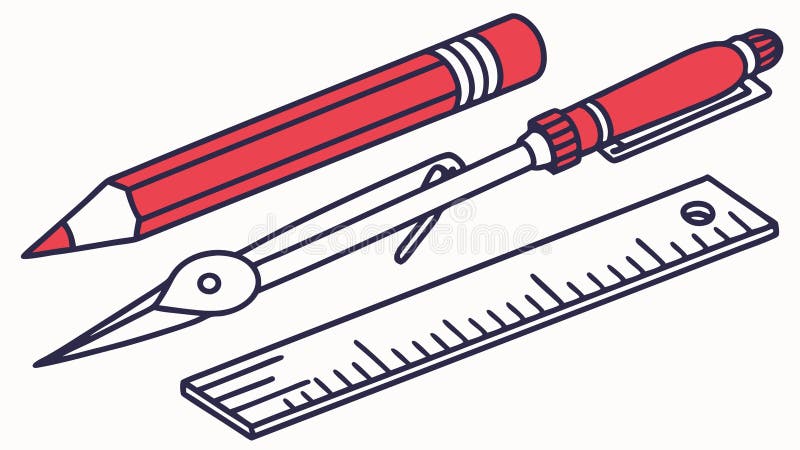 Zeichnen Tools Outline Illustration Set Kompass Pencil Ruler Graphic Vektor Design Generative AI vektor abbildung