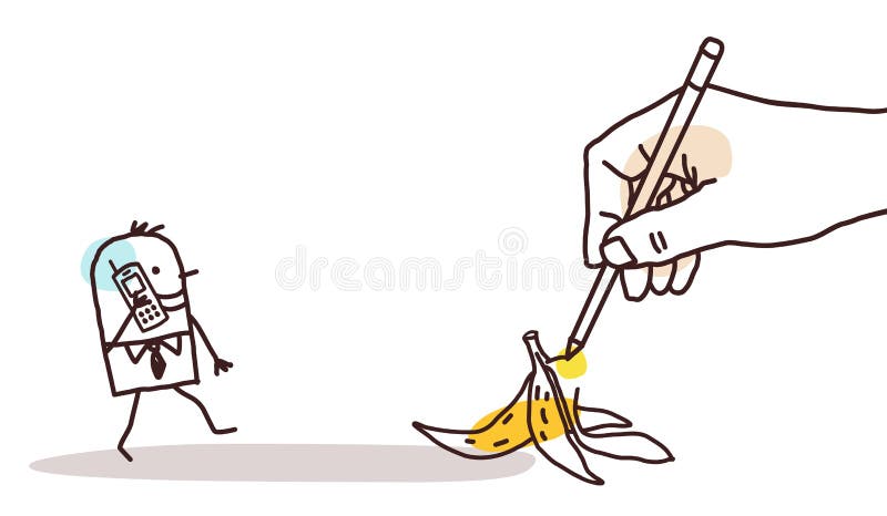 Zeichnender große hand- Karikatur-gehender Mann und Bananen-Schale vektor abbildung Zeichnender große hand- Karikatur-gehender Mann und Bananen-Schale vektor abbildung