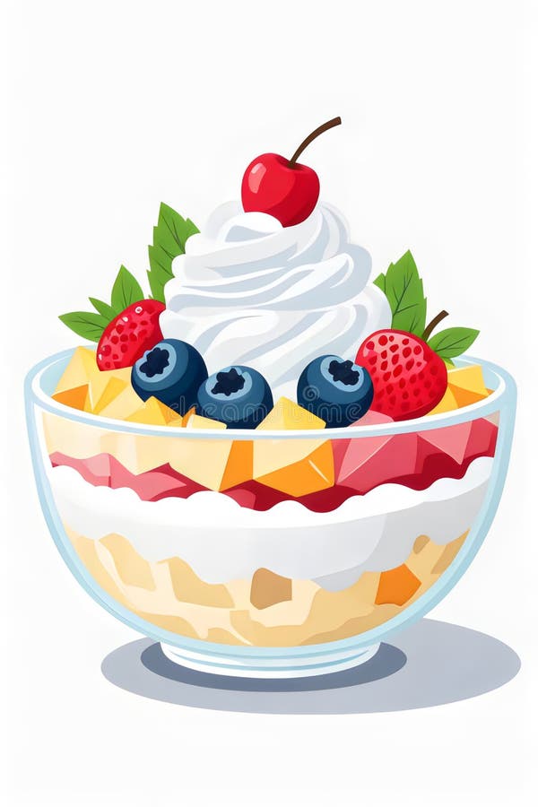 Zeichnung einer Schüssel Jogurt mit Beeren und Sahne vektor abbildung
