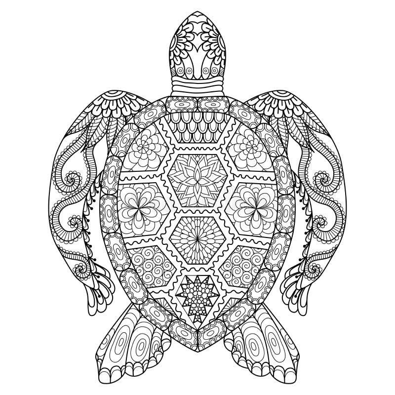 Zeichnung zentangle Schildkröte für Färbungsseite, Hemddesigneffekt, Logo, Tätowierung und Dekoration lizenzfreie abbildung