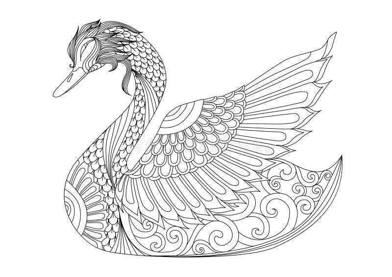 Zeichnung zentangle Schwan für Färbungsseite, Hemddesigneffekt, Logo, Tätowierung und Dekoration vektor abbildung