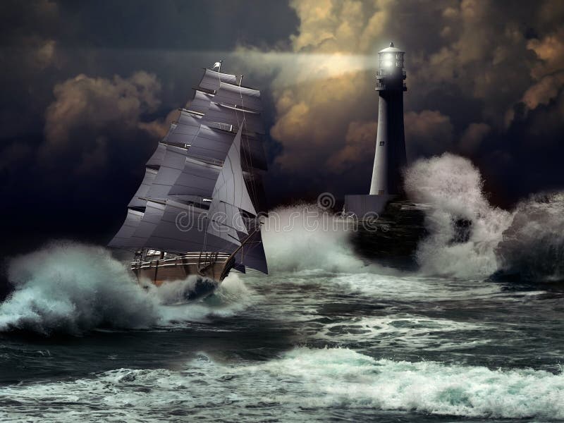 Zeilboot onder onweer stock illustratie Zeilboot onder onweer stock illustratie