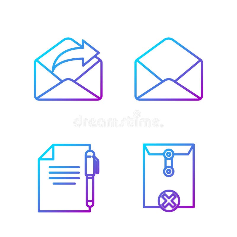 Zeile löschen Umschlag Dokument und Stift ausgehende Post und Umschlag. Farbverlaufssymbole. Vektor