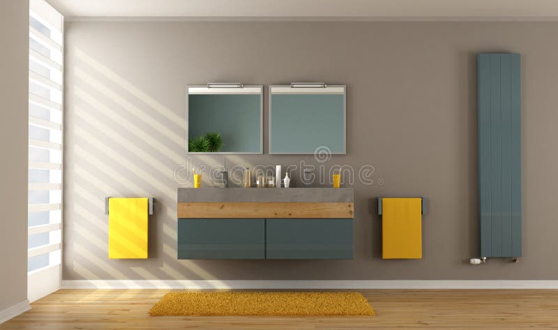 Zeitgenössisches Badezimmer mit konkretem Waschbecken lizenzfreie abbildung Zeitgenössisches Badezimmer mit konkretem Waschbecken lizenzfreie abbildung