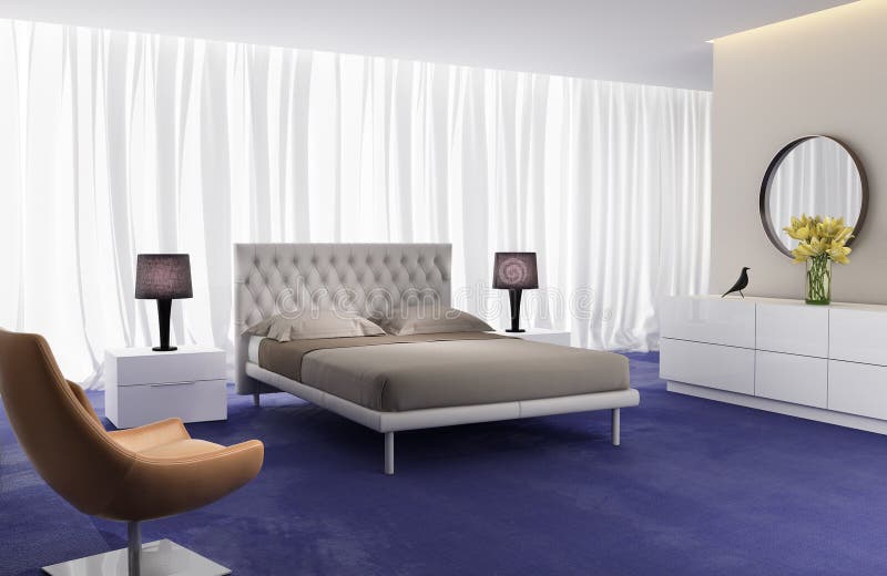 Zeitgenössisches Elegantes Luxusschlafzimmer Mit Ledernem Bett Stock