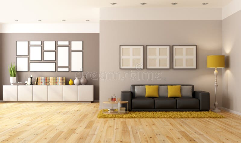 Zeitgenössisches Braunes Und Weißes Wohnzimmer Stock Abbildung