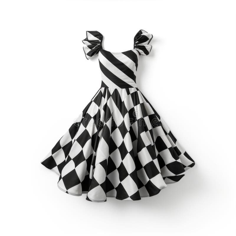 Zeitlos und modern, das elegante Vintage Kleid mit einem karierten schwarz-weiß Muster kurze Ärmel und vektor abbildung