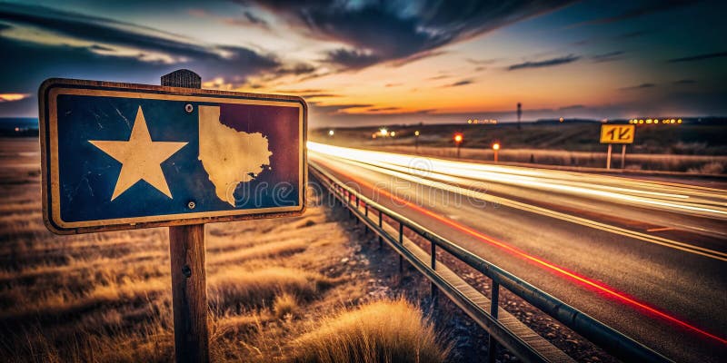 Zeitlose texas Autobahn signieren eine lange Reise durch Retro americana Straße Nostalgie Reise lizenzfreie abbildung