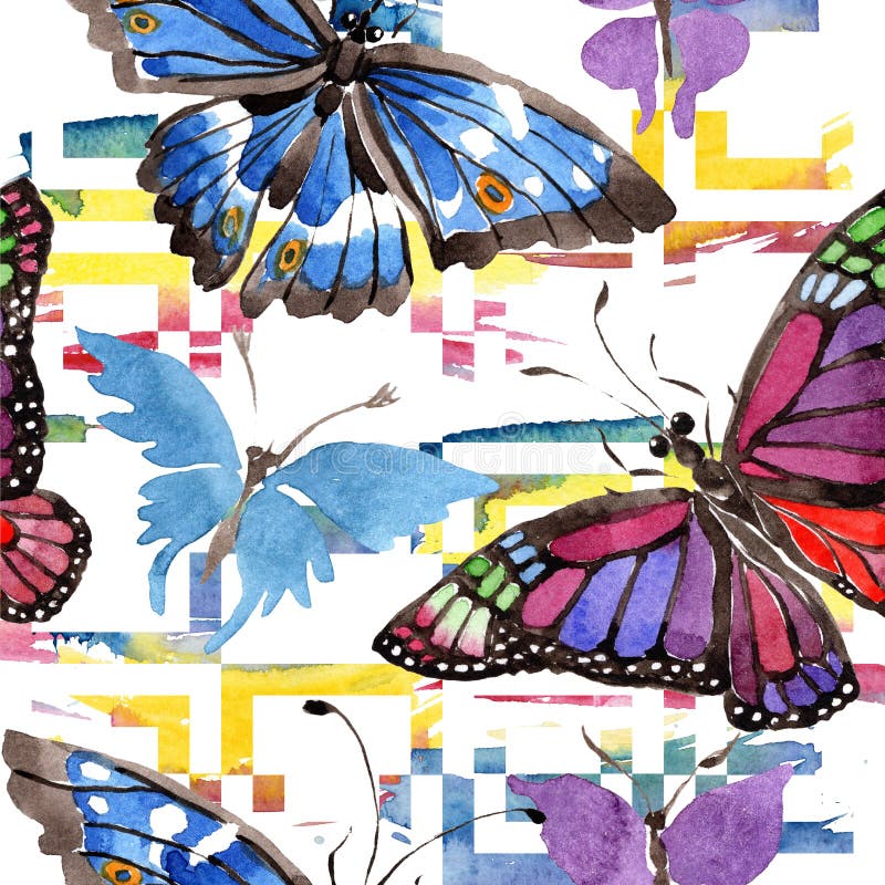 Zeldzaam vlinders wild insect in een waterverfstijl Naadloos patroon als achtergrond De druktextuur van het stoffenbehang royalty-vrije illustratie Zeldzaam vlinders wild insect in een waterverfstijl Naadloos patroon als achtergrond De druktextuur van het stoffenbehang royalty-vrije illustratie